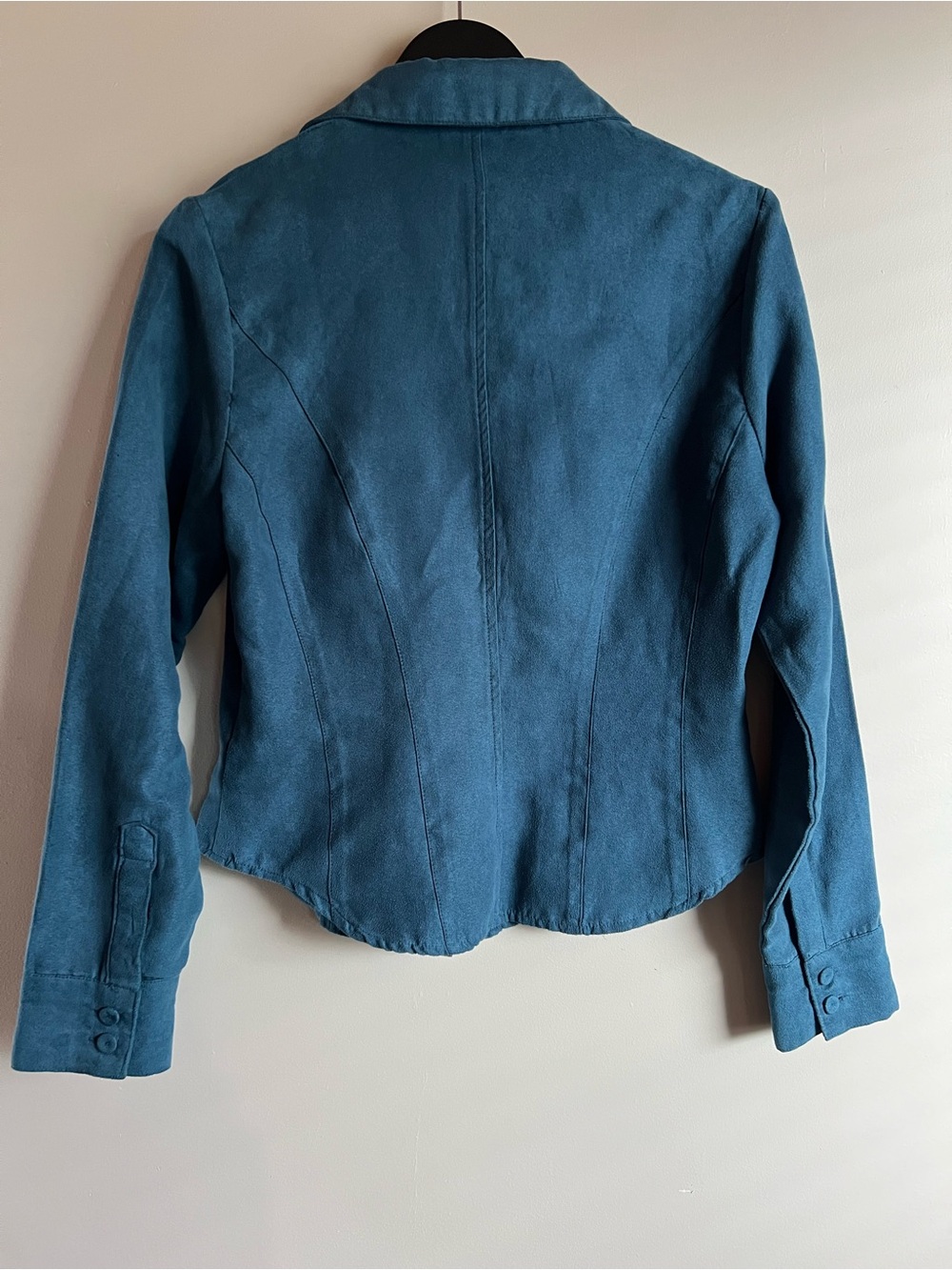 Beechers Brook Teal Faux Suede Button Front Blouse Small Vintage Career Top - Picture 7 of 8